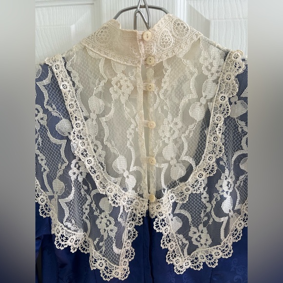 Gunne Sax • Jessica McClintock Vintage Prairie Dress Lace Smock Neck Long Sleeve - Picture 9 of 11
